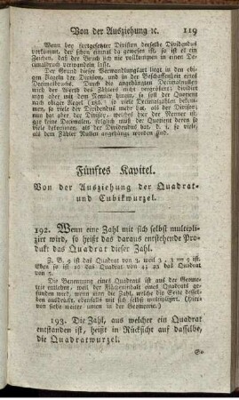 Fünftes Kapitel. Von der Ausziehung der Quadrat- und Cubikwurzel.