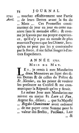 Année 1721. Mois de May