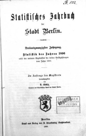 Stempel: Ministerium des Innern ; Notiz: B. 502