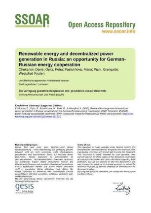 Renewable energy and decentralized power generation in Russia: an opportunity for German-Russian energy cooperation