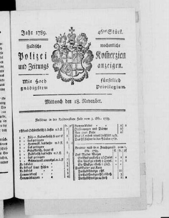 46tes Stück., Ausgabe vom 18. November 1789