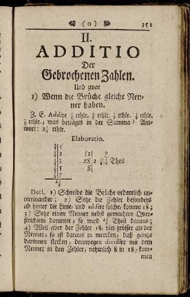 II. Additio Der Gebrochenen Zahlen.