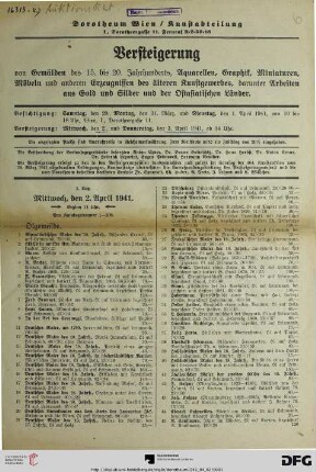 Erster Tag: Mittwoch, den 2. April 1941, Beginn 14 Uhr (Nr. 1-200)