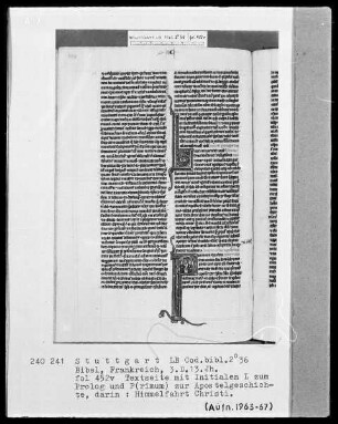 Bibel — Initiale P (rimum), darin Himmelfahrt, Folio 452verso