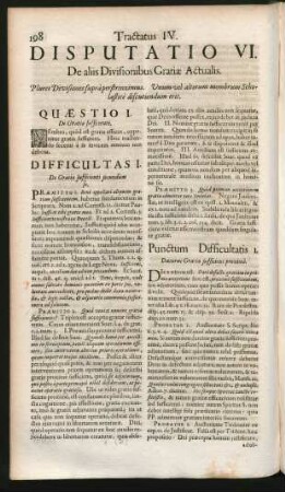 Disputatio VI. De aliis Divisionibus Gratiae Actualis.