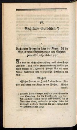 IV. Rechtliche Gutachten.