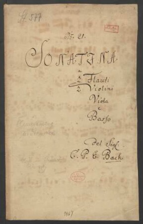 Sonatinen; cemb, fl (2), strings; D-Dur; Wq 109 (Variante)