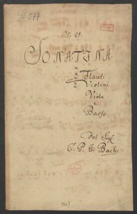 Sonatinen; cemb, fl (2), strings; D-Dur; Wq 109 (Variante)