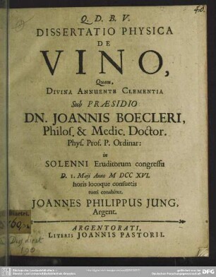 Dissertatio Physica De Vino