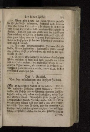 Das 3. Capitel. Von den anhaltenden und hitzigen Fiebern.