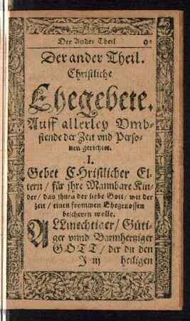 1. Gebet Christlicher Eltern/ für ihre Mannbare Kinder ...