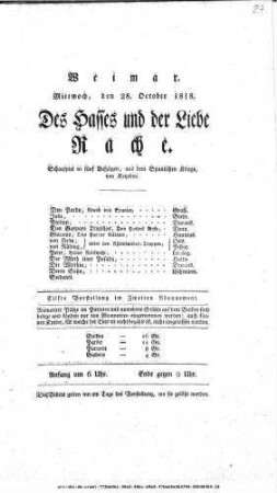 Des Hasses und der Liebe Rache