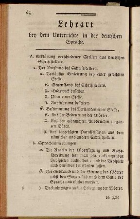 Lehrart bey dem Unterrichte in der deutschen Sprache.
