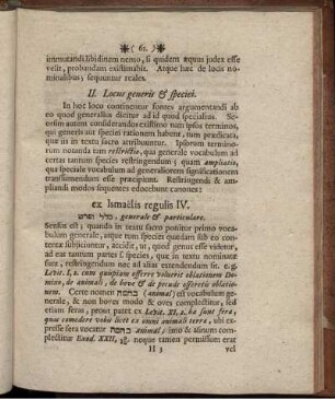 II. Locus generis & speciei.