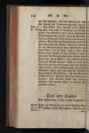 Das 28te Capitel. Der gestorbene Jesus wird begraben.