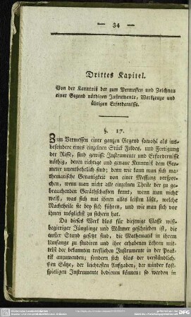 Drittes Kapitel. Von der Kenntniß der zum Vermessen und Zeichnen einer Gegend nöthigen Instrumente, Werkzeuge und übrigen Erfordernisse