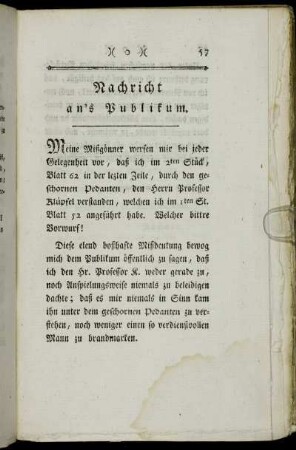 Nachricht an´s Publikum.