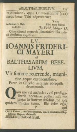 LV. Ioannis Friderici Mayeri ad Balthasarem Bebelium
