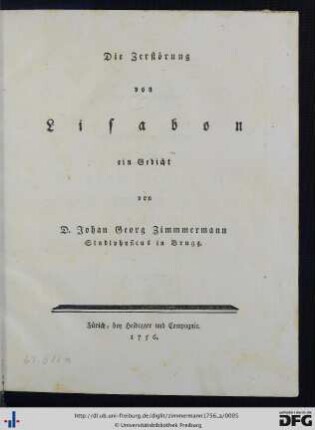 Die Zerstörung von Lisabon : ein Gedicht