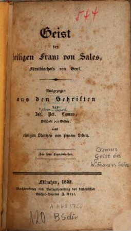 Geist des heiligen Franz von Sales, Fürstbischofs von Genf