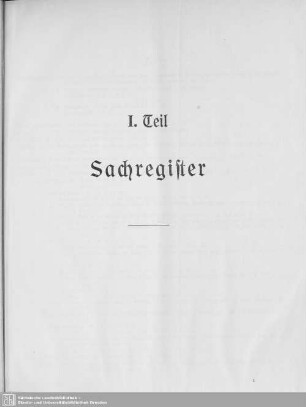 I. Teil: Sachregister
