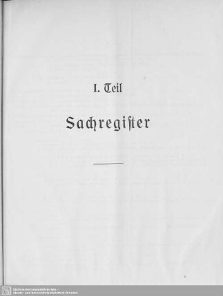 I. Teil: Sachregister