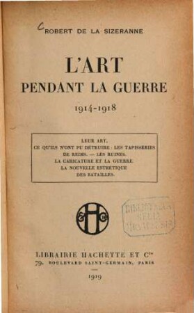 L'Art pendant la Guerre 1914-1918