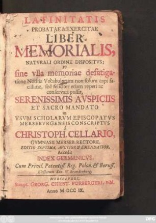 Latinitatis Probatae & Excercitae Liber Memorialis