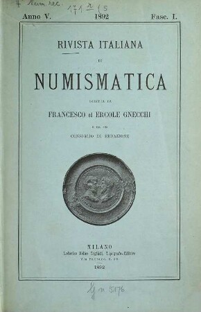 Rivista italiana di nvmismatica e scienze affini. 5. 1892