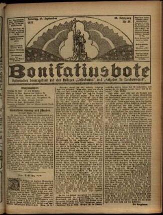 Erste Ausgabe vom Sonntag, den 25. September 1921.