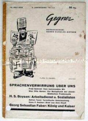 Kulturpolitische Monatsschrift "Gegner" u.a. zu den Machtkämpfen in der Weimarer Republik