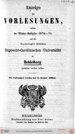 Wintersemester 1874/1875