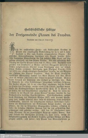 Geschichtliche Skizze der Dorfgemeinde Plauen bei Dresden