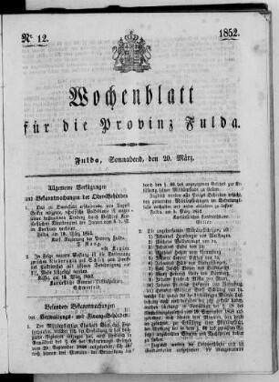 Nr. 12, Ausgabe vom 20. März 1852