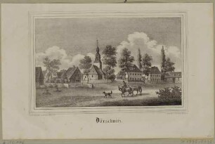 Ortsansicht von Dörschnitz bei Lommatzsch in Sachsen, aus Sachsens Kirchen-Galerie von Hermann Schmidt, 1840, Bd. 3
