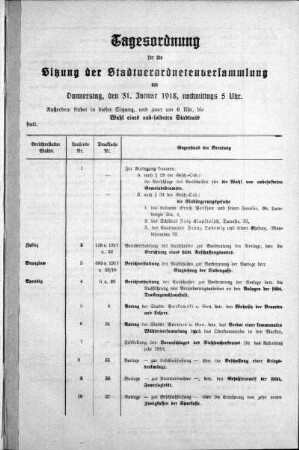 Tagesordnung, 1918/01/31