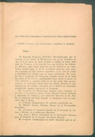 El Tercer Congreso Científico Pan-Americano : Circular dirigida a las instituciones científicas de América