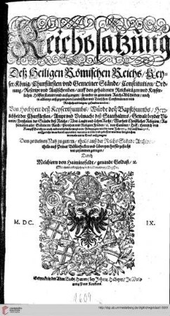 Reichssatzung Deß Heiligen Römischen Reichs, Band 1