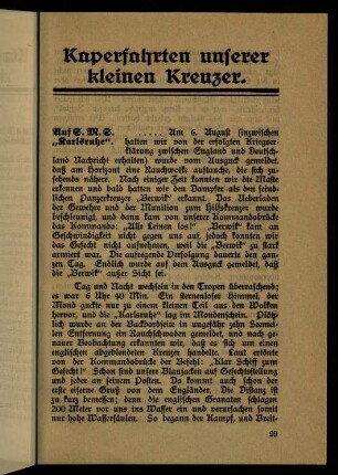 99-120, Kaperfahrten unserer kleinen Kreuzer