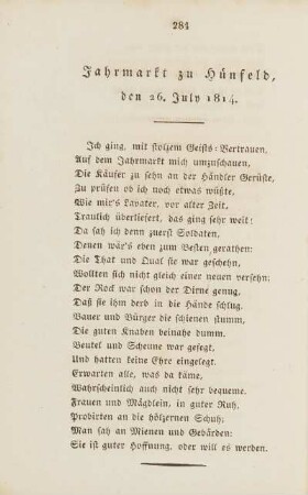 Jahrmarkt zu Hünfeld, den 26. July 1814.