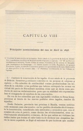 Capítulo VIII. Principales acontecimientos del mes de Abril de 1898