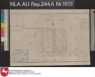 Lage der neugegründeten Kolonie PFALZDORF Kolorierte Zeichnung von J. N. Franzius Papier auf Leinen Format 39,5x27,7 M 1:9.420