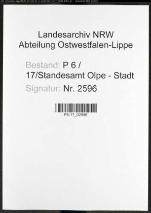 Sterberegister Standesamt Olpe-Stadt