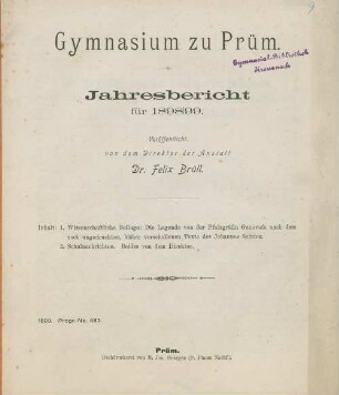 Die Legende von der Pfalzgräfin Genovefa nach dem noch ungedruckten, bisher verschollenen Texte des Johannes Seinius