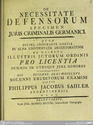 De Necessitate Defensorum Specimen Iuris Criminalis Germanici