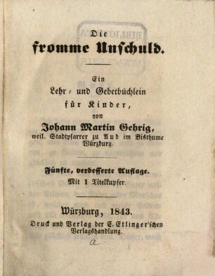 Die Fromme Unschuld Ein Lehr- und Gebetbüchlein für Kinder