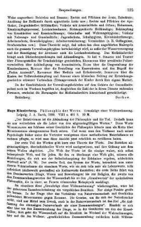 125-126, Hugo Münsterberg. Philosophie der Werte. Grundzüge einer Weltanschauung. 1908