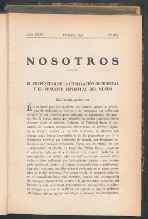 El crepúsculo de la civilización occidental y el concepto espiritual del mundo