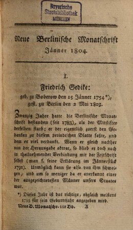 Neue berlinische Monatsschrift. 11. 1804