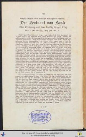 Kürzlich erschien vom Verfasser vorliegender Schrift: Der Leutnant von Hasle.